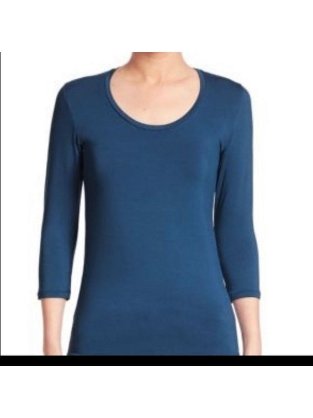 Saks Fifth Ave Majestic Filatures Soft Touch Tee Ocean Blue 3/4 Sleeve
